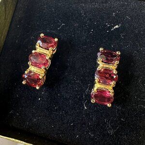 Triple Stone Garnet and Gold Earrings